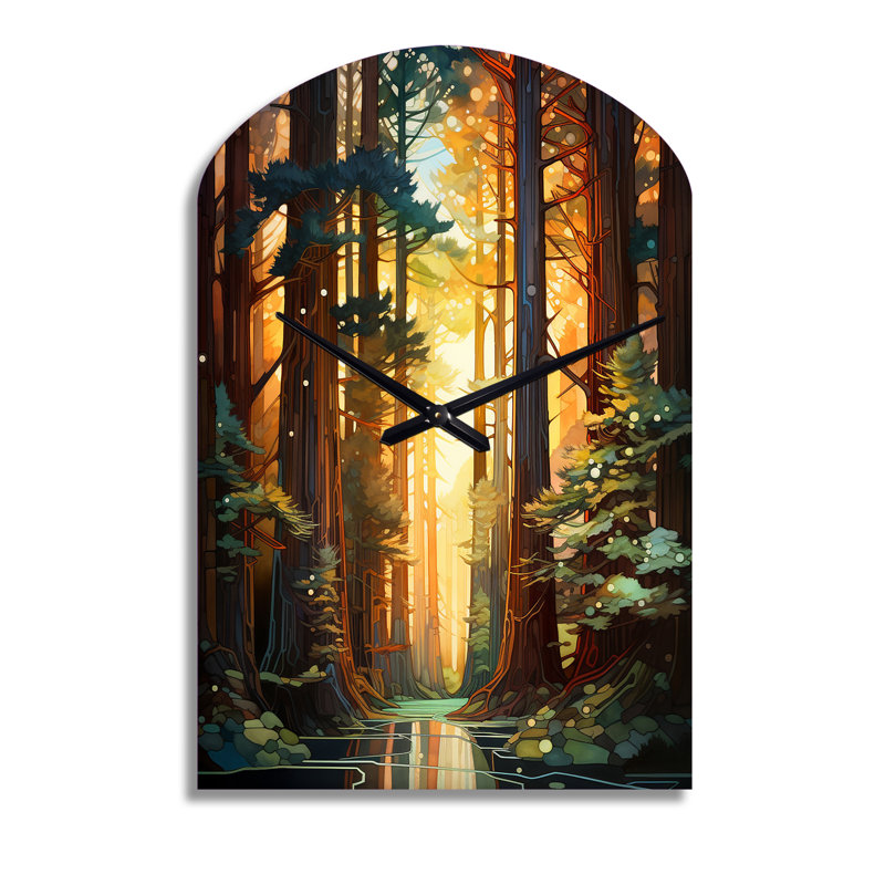 Redwood Shimmering Tree Heights I - horloge murale asymétrique en métal Redwood, Moyenne