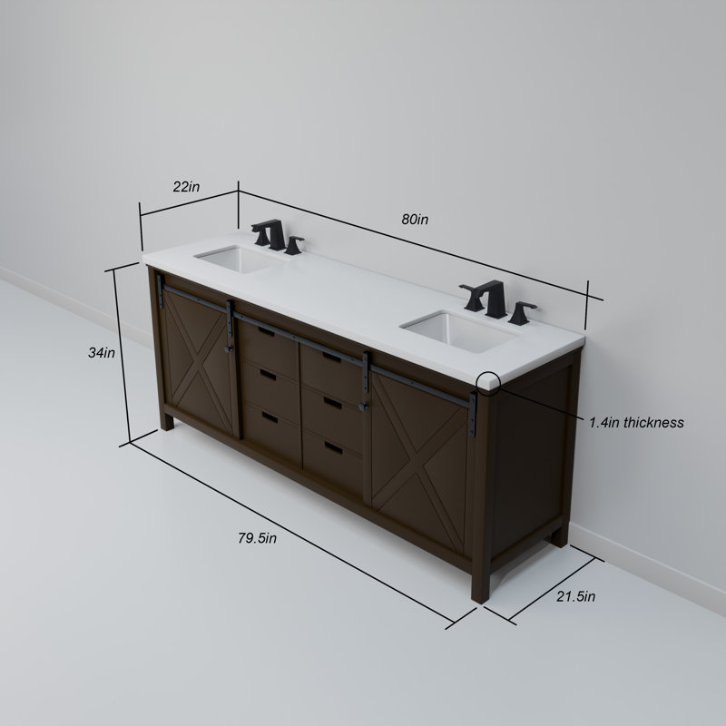Marsyas 80 in W x 22 in D Double Bath Vanity Top, Brown, White Quartz