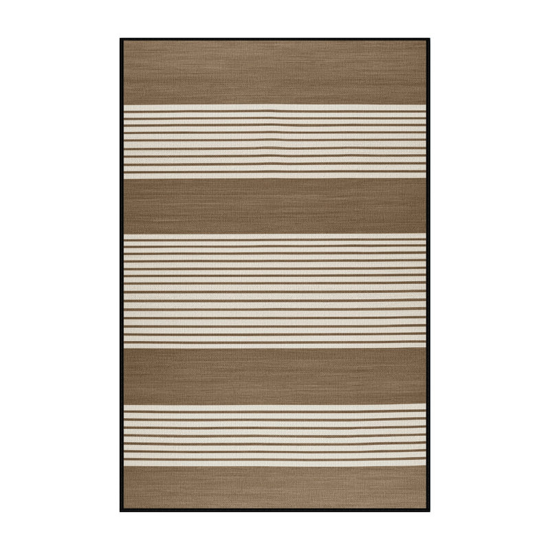 Washable Khaki White Striped Area Rug, Rectangle 4' x 6'