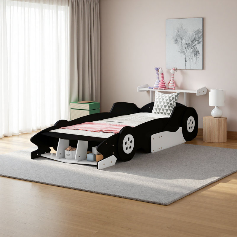 Lit plateforme simple avec roulettes, Noir