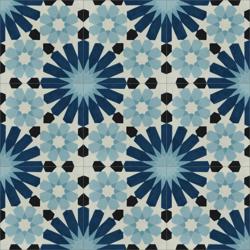 Tangier 8" x 8" Cement Patterned Wall & Floor Tile, Blues