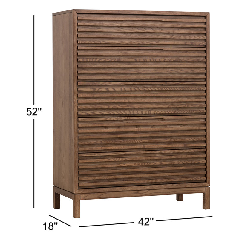 Finnian 42'' W 5 - Drawer Dresser, Walnut