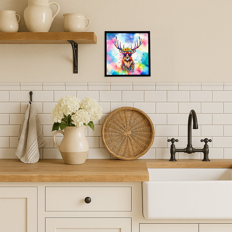 Hippie Animal Stag Deer Framed Metal Print