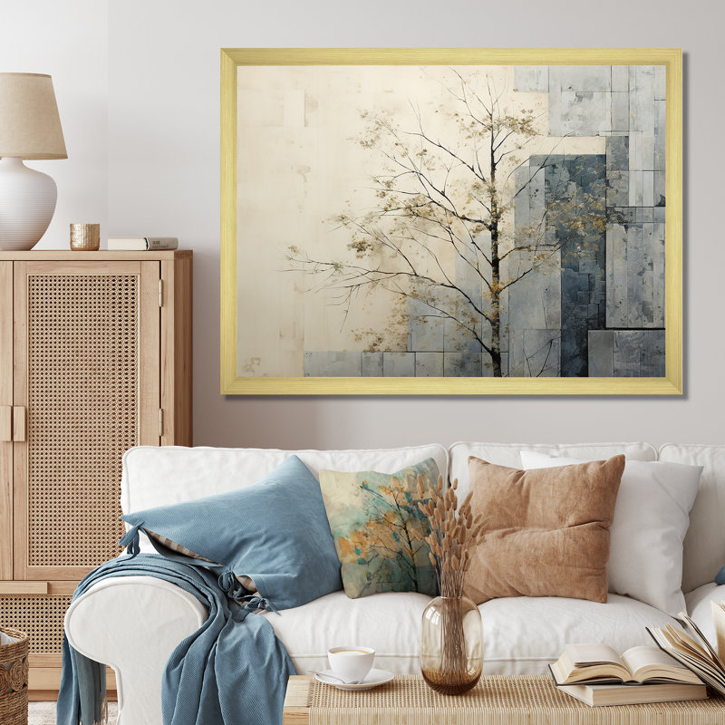 «Grey and White Nature Split I», reproduction sur toile, Cadre doré simple, H 30 po x l 40 po x P 1,5 po