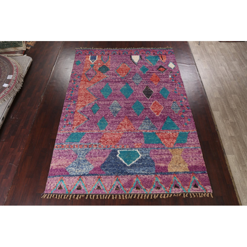 Tapis mauve en laine noué à la main de conception unique 9 pi x 12 pi 8 po
