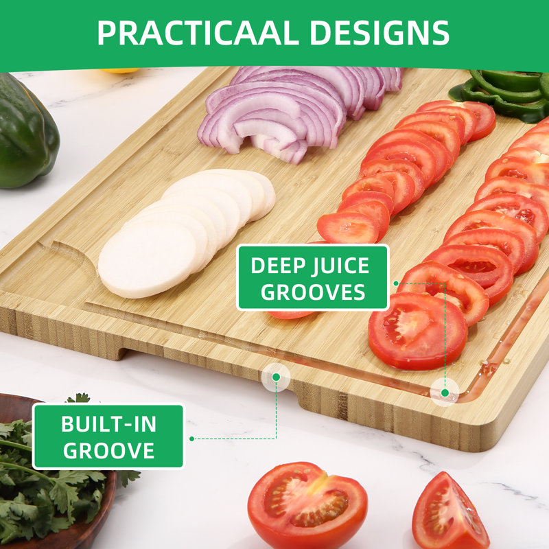 Natural Bamboo 20" x 14" Cutting Board with Handles and Juice Groove