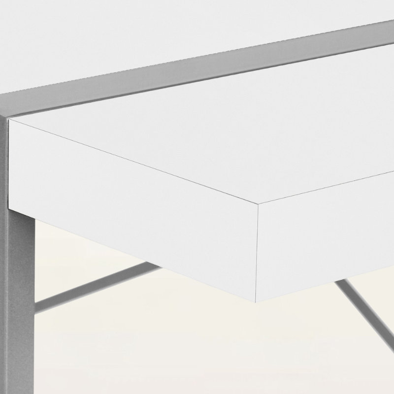 Penny White Finish Computer Desk With Silver Metal X-Support & Leg, 29.77" H X 48.71" W X 23.52" D, White