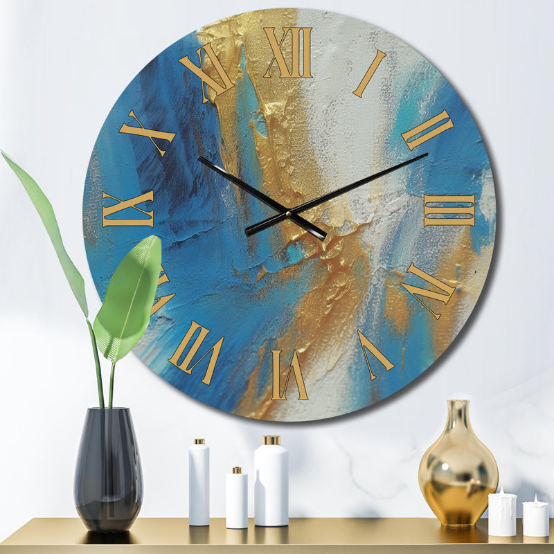Sudden Sensuality - Turquoise abstraite et or - Horloge murale abstraite, Petit