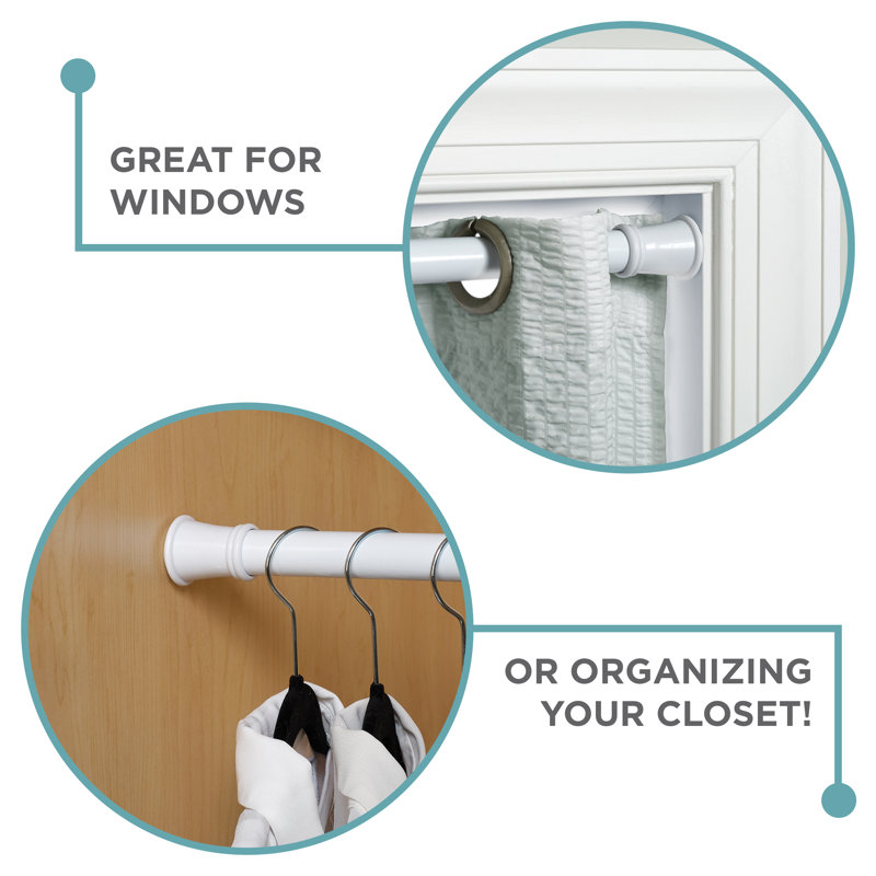 Adjustable White Steel Tension Shower Rod, 26" to 76"