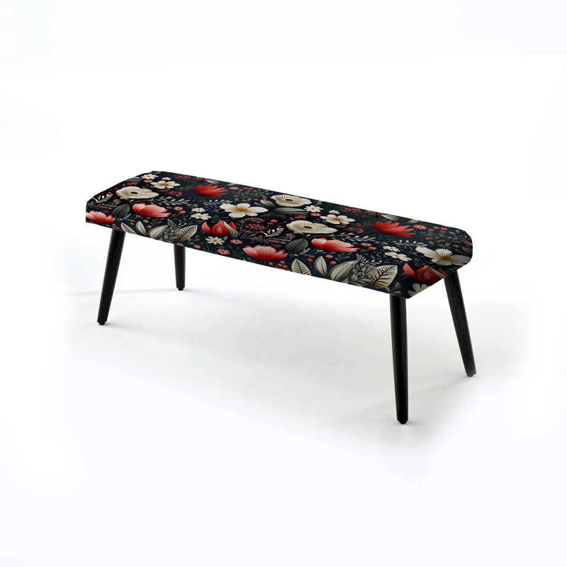 Banc noir rembourré Botanical, Charme de jardin rustique rouge et blanc