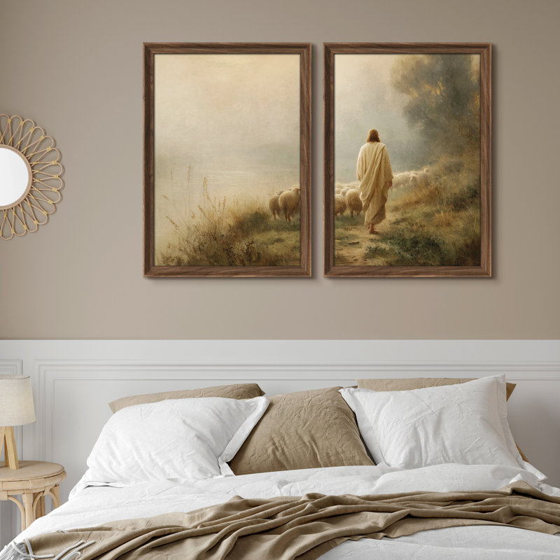 Art mural encadré Premium Premium Fine Art Antique Classic pour chambre à coucher - 26 po x 36 po avec ensemble de 2 tapis