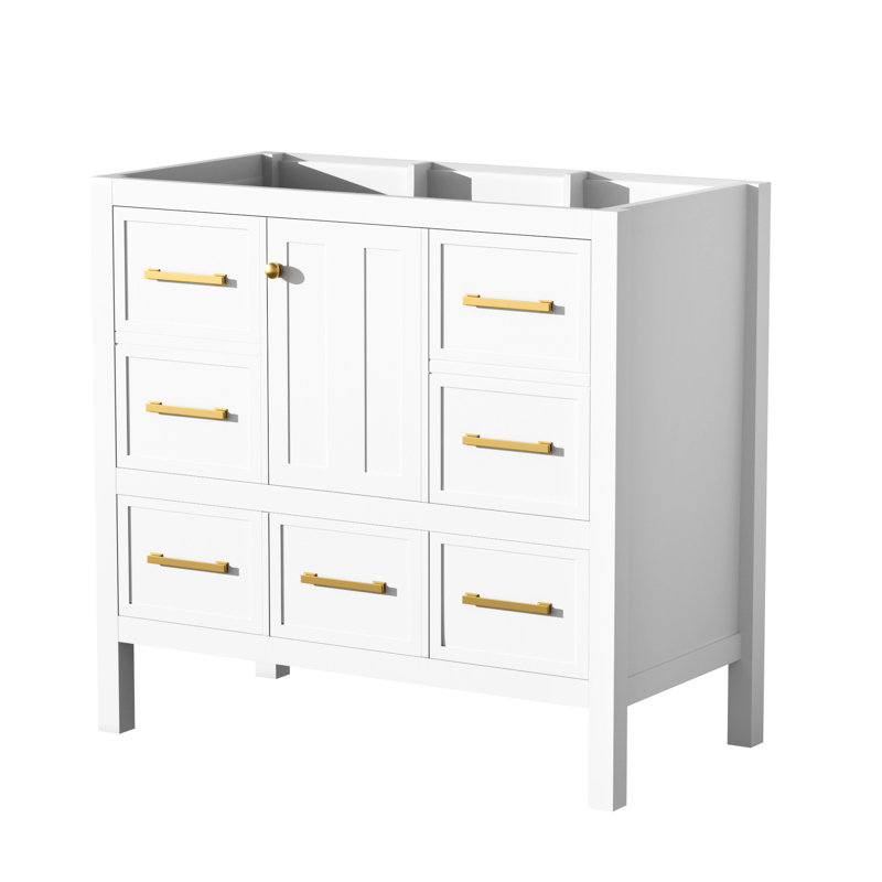 Rangement de salle de bain blanc, bois massif et 5 tiroirs, fermeture en douceur, meuble-lavabo 36 po, armoire, bois, portes à fermeture,