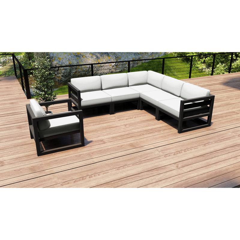 Avion 6 Piece Sectional Set - Black, Canvas Natural Sunbrella® Canvas, Slate