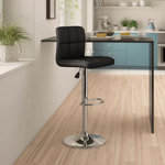 Ahlijah Contemporary Quilted Vinyl Adjustable Height Barstool with Chrome Base