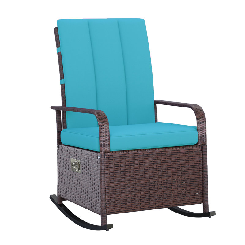 Chaise berçante d'extérieur en osier Jayovanni, Bleu