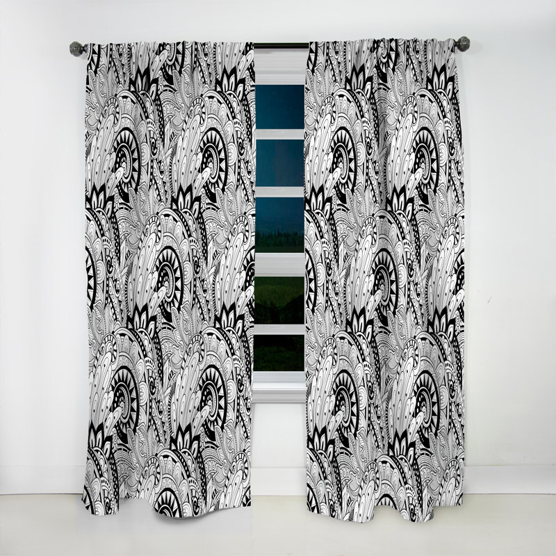 Motif floral monochrome abstrait - Rideau simple occultant bohème et éclectique abstrait, L 52 po x L 90 po
