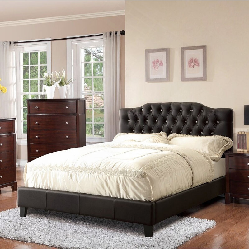 Mobilier de chambre à coucher capitonné en similicuir, Grand lit, Noir