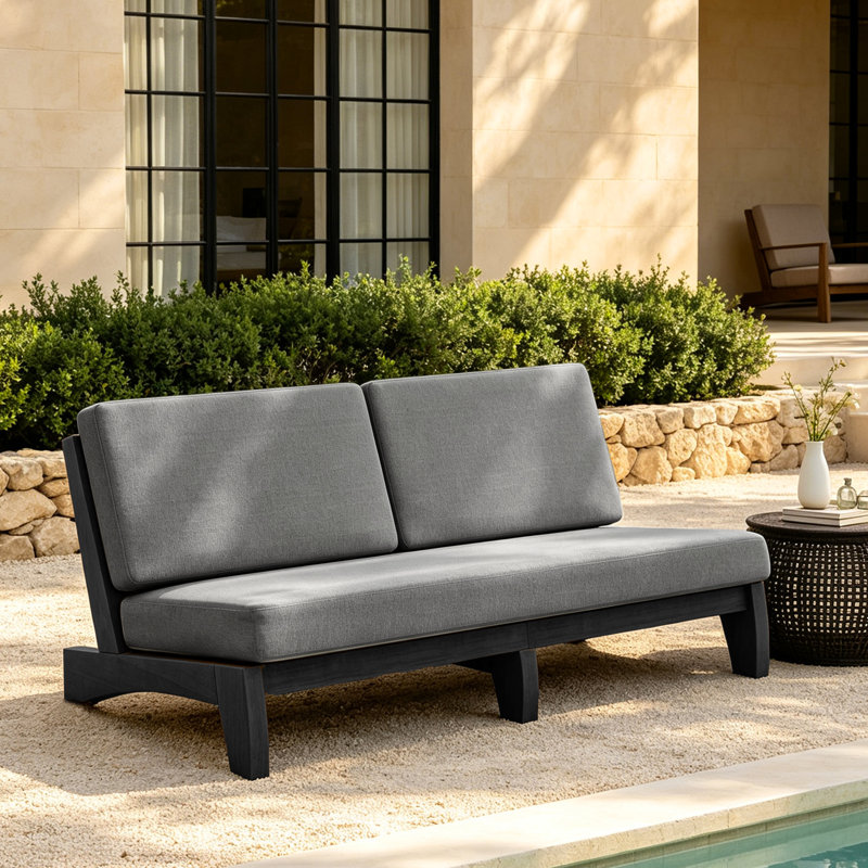 Patio Outdoor Sofa with Cushions, Gray, Black