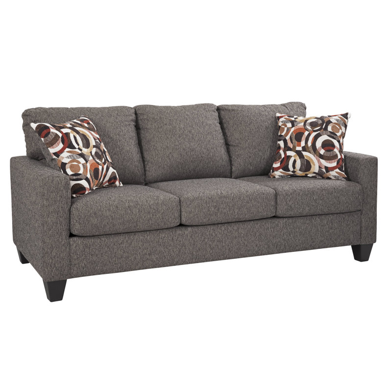 Charcoal Gray Linen Track Arm Sofa with Pillow Back