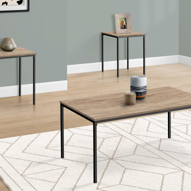 Ensemble de table, ensemble de 3 pièces, café, bout, métal noir, stratifié taupe foncé, Taupe