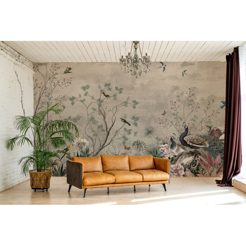 Papier peint floral paon, L 75 po x l 112 po