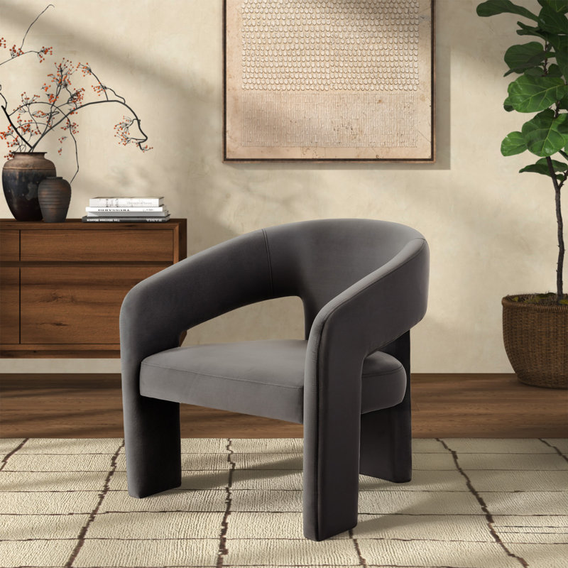 Fauteuil en velours l 28,5 po Ashlyn, Velours gris foncé