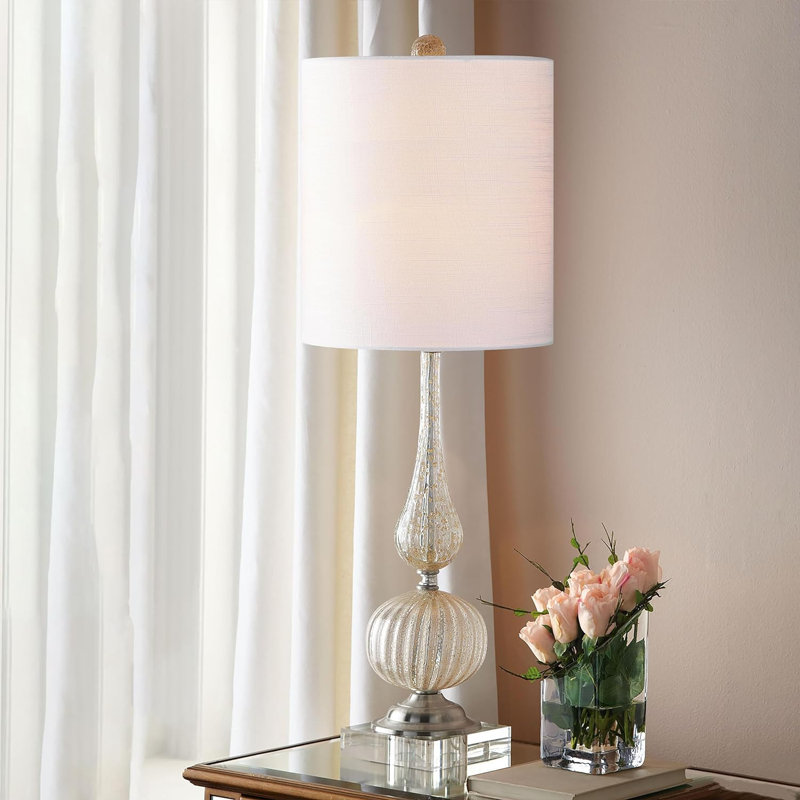 Abat-jour tambour en lin, White, 11.8 " H x 9.85" W x 9.85" D