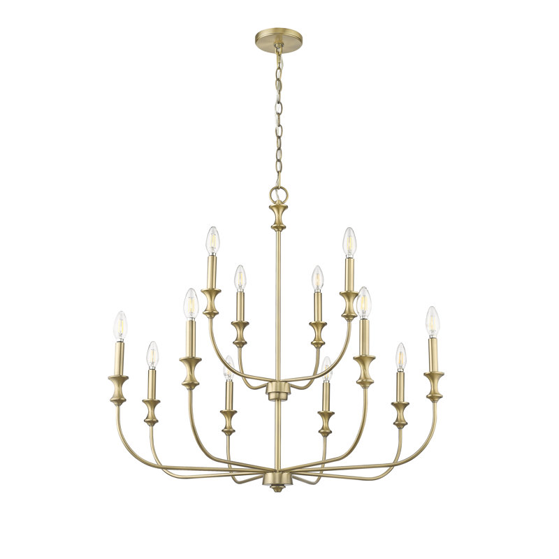 12 Light 33.9 In. Matte Black Chandelier, Laiton rétro