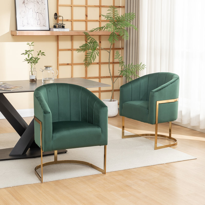 Johnnice 19" Tufted Metal Frame Velvet Upholstered Dining Chairs, 2, Green