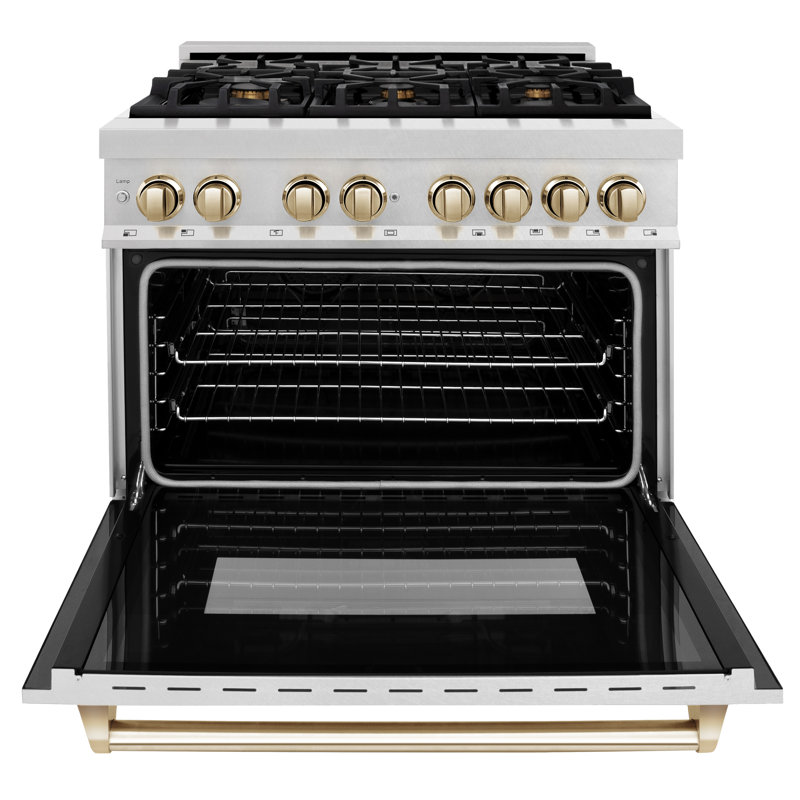 ZLINE Autograph 36" Legacy Dual Fuel Range, Gold Satin Stainless Steel