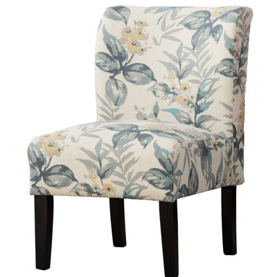 Print Fabric Accent Chair In Blue Leaves Pattern, Fashionable Modern With On