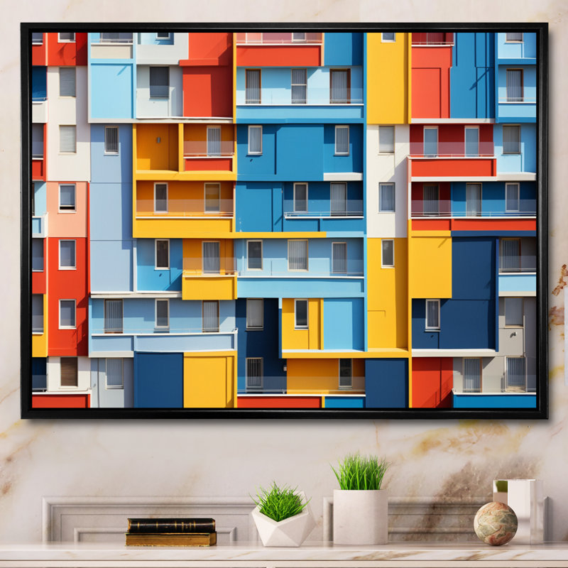 «Cityscape Colorful Patterns I», reproduction d'art sur toile, Cadre flottant doré, H 12 po x l 20 po x P 1 po