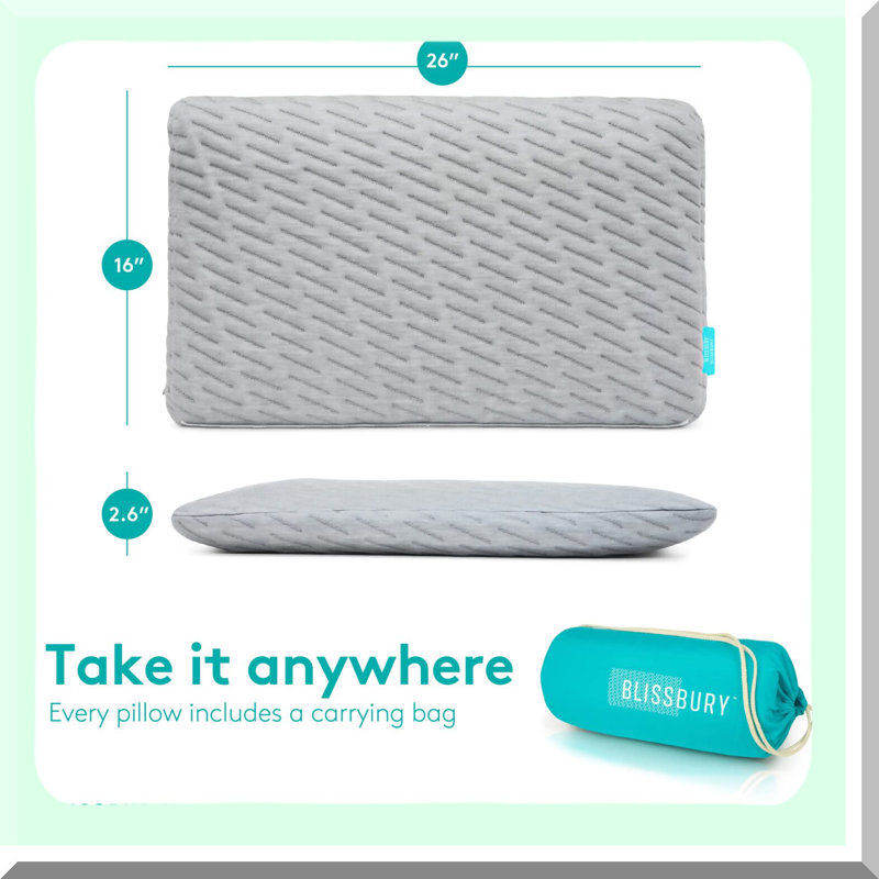 UltraThin Memory Foam Flat Pillow - Premium Stomach Sleeper Pillow for Neck and Back Support with Removable Rayon From Bamboo Case