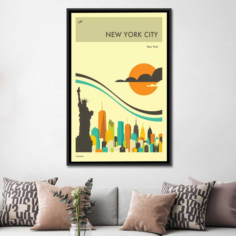 « new york horizon ii », impression sur toile, H 26 po x l 18 po x P 1,5 po, Toile avec cadre noir, Pas de tapis