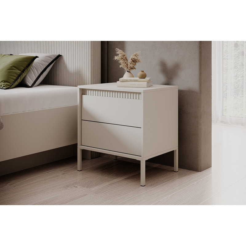 53cm W Metal Bedside Table, Beige