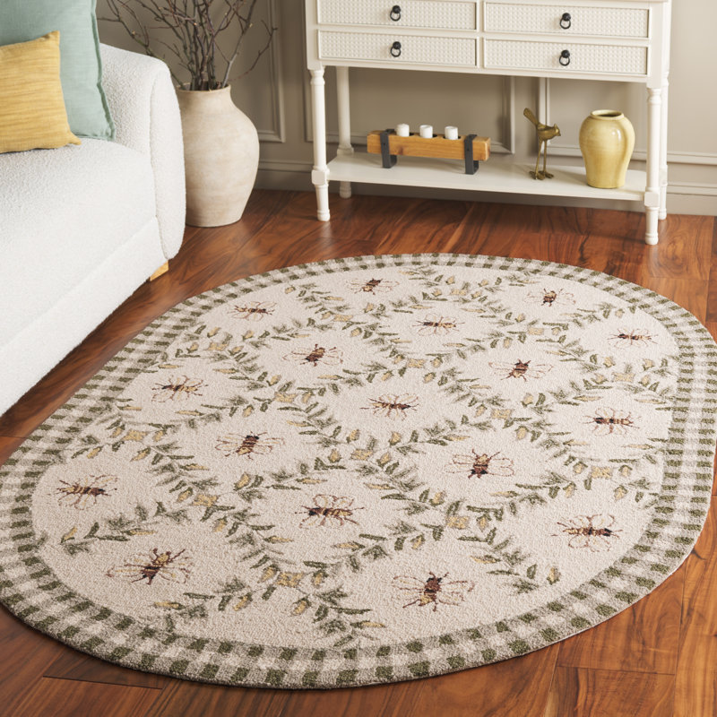 Tapis floral en laine fait à la main Elara, Rond 6 pi