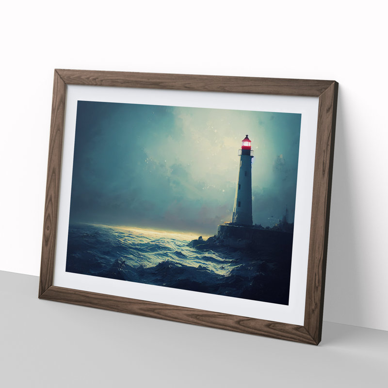 XH1022-9715X Vivid Lighthouse 1 Piece Single Picture Frame Wall Art, 46cm H x 64cm W x 2cm D, Walnut Framed