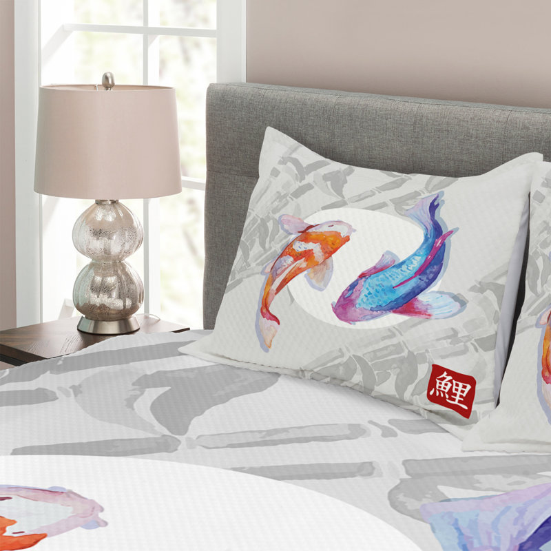 Koi Fish Bedspread Set with Shams, 220 x 264 cm