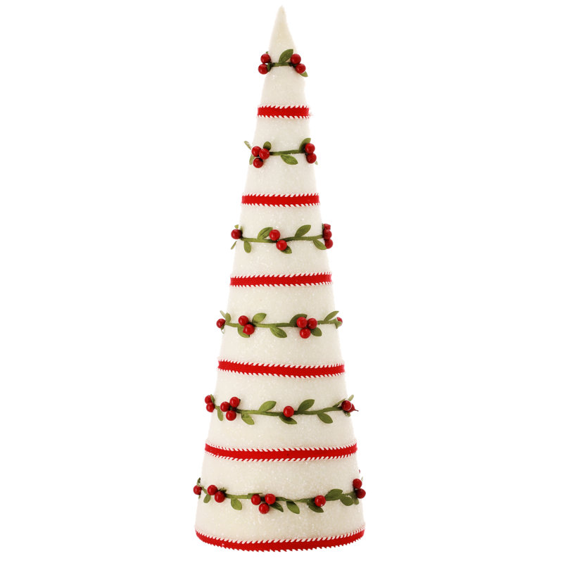 Sapin conique givré baies de vigne, Rouge et blanc