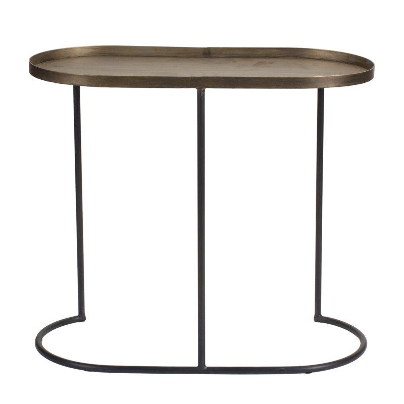 Set Of Two 12" Black And Bronze Iron Oval Nested Tables