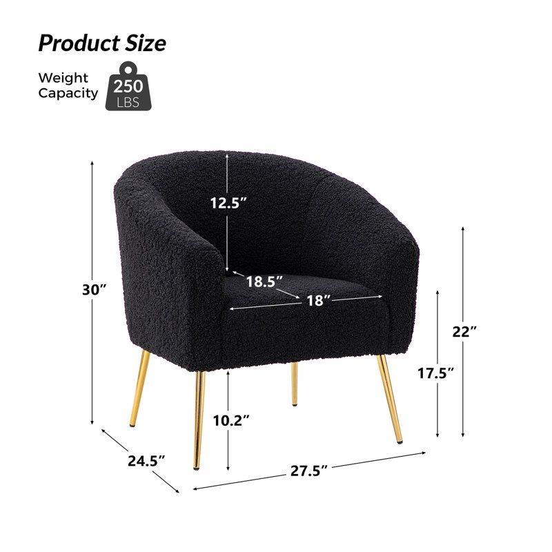 Fauteuil demi-tonneau en polyester 27,5 po Audwin, 100% polyester noir