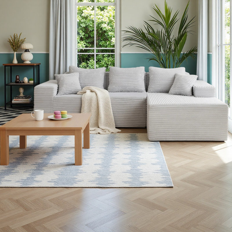 Canapé modulaire de 94 po sans os, modulaire en forme de L avec 5 coussins inclus, aucun assemblage requis, Blanc, Oui