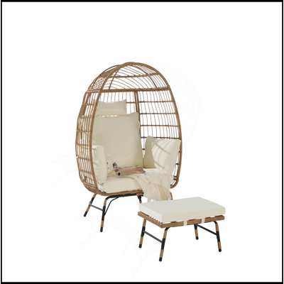 Wicker Egg Chair,Rattan Egg Chair Indoor Outdoor,Oversized Large Egg Chairs 600Lbs With Ottoman And Thick Cushions For Porch, Backyard, Balcony