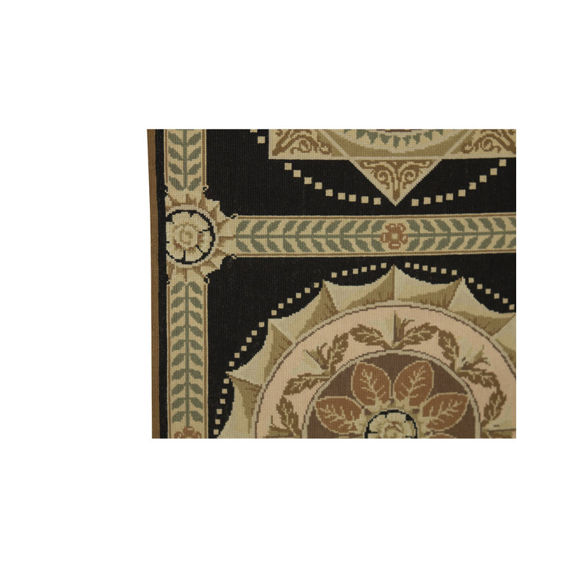 Tapis noir, beige et brun noué à la main de haute qualité