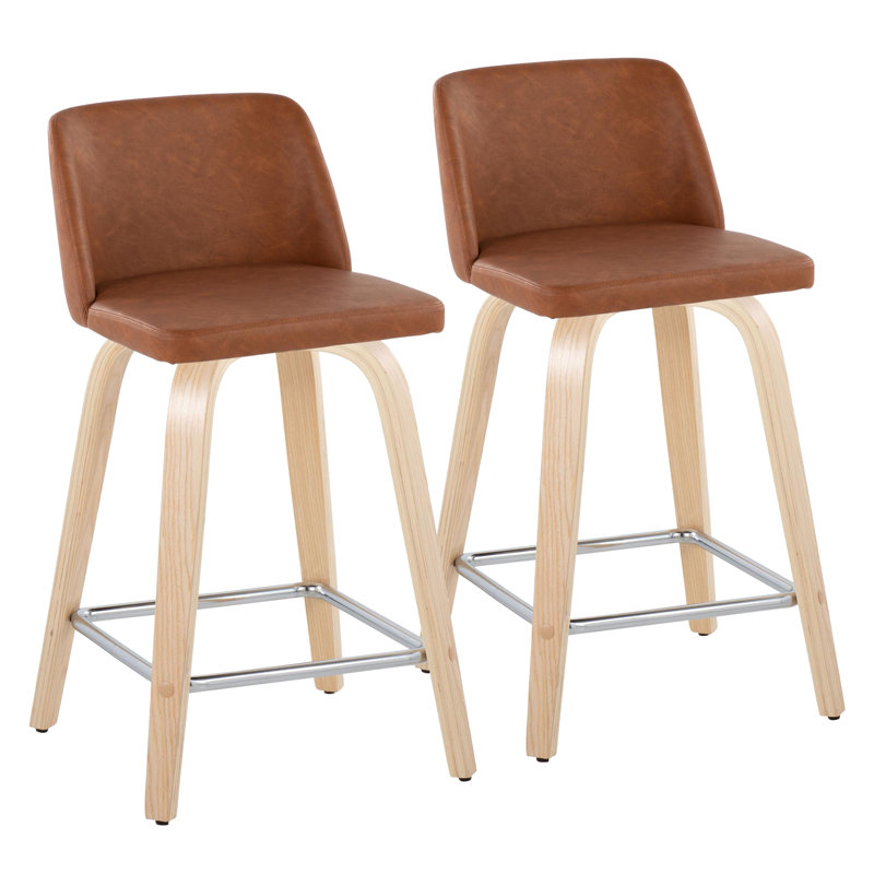 Arabelle Swivel Upholstered Faux Leather Counter Stool, Natural/Chrome