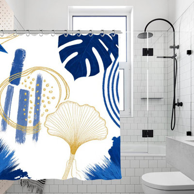 Rideaux de douche plantes bleues et dorées, 71 x 71