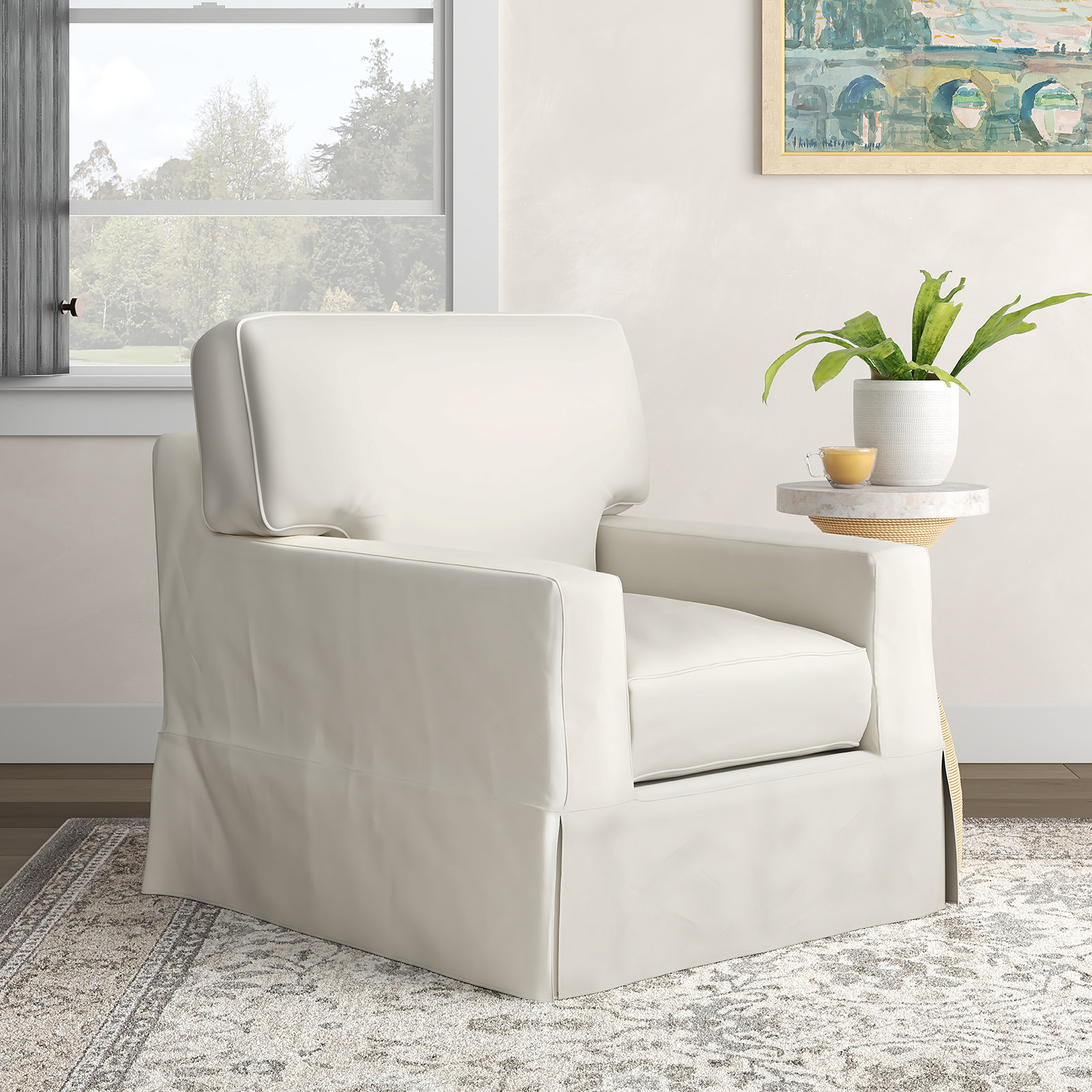 Taylor Upholstered Armchair, Bayou Off White Canvas