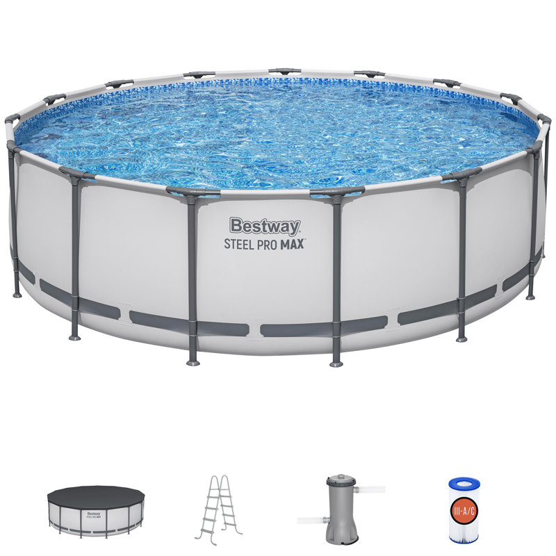 Bestway Steel Pro MAX Prismatic Stone Pool Set, Durable Construction, Easy Assembly, 168.11" W x 42.13" H