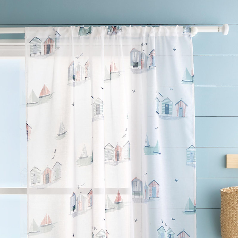 Beach Huts 100% Recycled Polyester Sheer Single Panel, 140cm Width x 122cm Drop