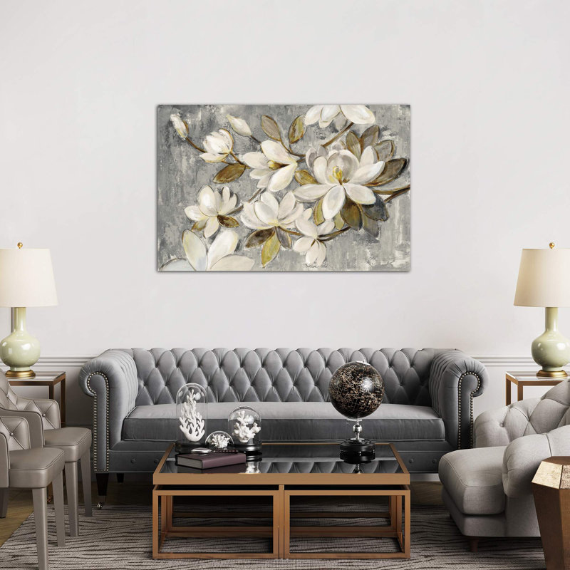 Magnolia Simplicity by Silvia Vassileva - Wrapped Canvas Painting, Black Floater Framed, 101.6 cm H x 66.04 cm W